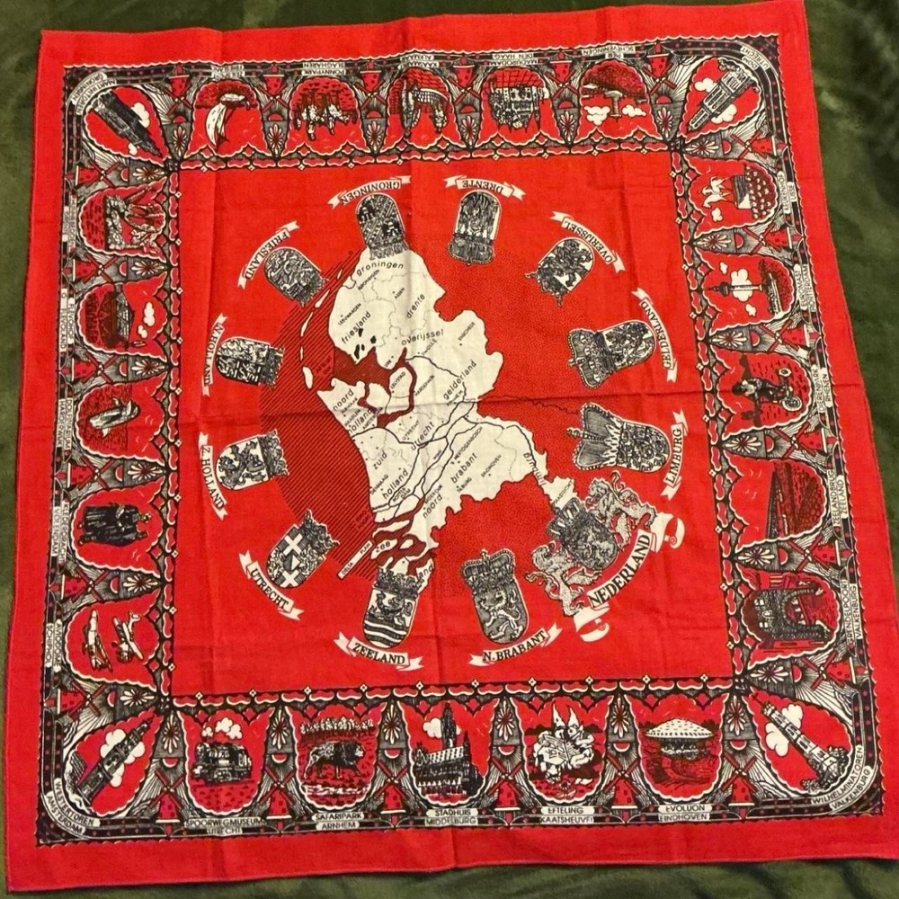 Vintage Netherlands Souvenir Pictorial Map Cotton Scarf Bandana